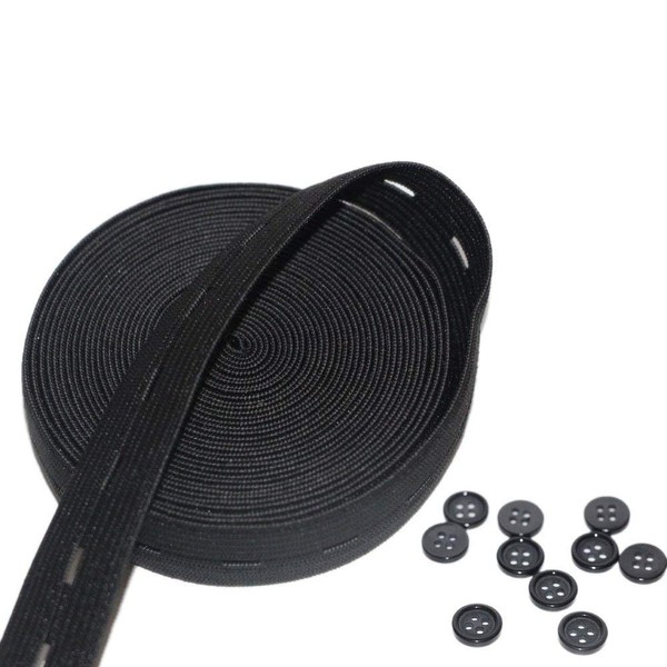 Black Buttonhole Elastic Kit 3/4" 5 Yards with 10 Resin