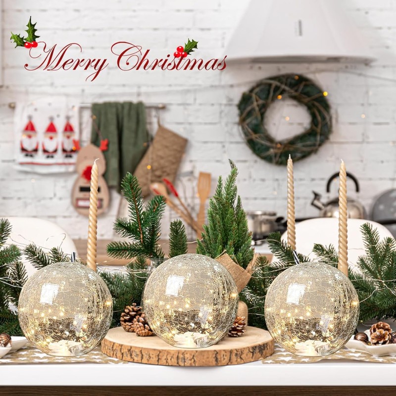 Crackle Globe LED Lamp Battery Operated with Timer, Lighted Glass