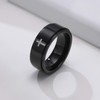 8mm Titanium Steel Black Fidget Ring Engraved Small Cross Stainless