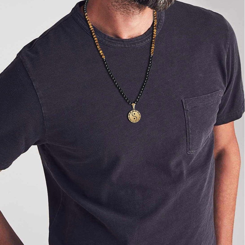 COAI 108 Mala Necklaces Ying Yang Pendant, Obsidian Tiger's Eye