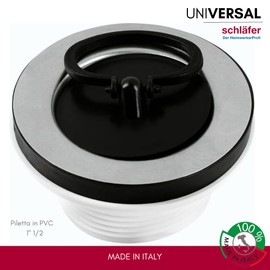 Schläfer 439715 Drain Valve Drain Fitting 1 1/2 x 30 mm Diameter 65 mm with Plug and Handle Stainless Steel for Sink Sink Kitchen Sink Plug Shower Drain Diameter 65 mm