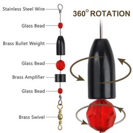 OROOTL Carolina Fishing Rigs 5pcs CRR Carolina Ready Rig Brass Pre Rigged with Fishing Weight Barrel Swivels Beads for Bass Saltwater Freshwater Fishing Size 1/4 3/8 1/2 3/4 1oz