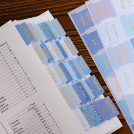 NEWEST 96 Pieces Bible Tabs, Laminated Bible Tabs for Women & Men, Large Print Blue Bible Tabs Gold Foil Bible Book Tabs for Study Bible, 30 Blank Bible Index Tabs