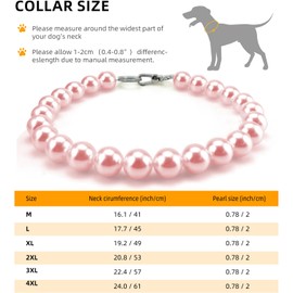 KUDES Chunky Pearl Dog Necklace (Beads 20mm),Strong Stainless Steel Wire Rope,Elegant Classic Super Big Pink Pearl Collar Necklace Jewellery Accessories for Medium Large Dogs Occasions and Gatherings