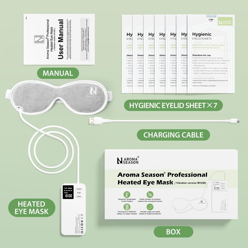 Aroma Season Vibrating Heated Eye Mask for Dry Eyes, 3000mAh