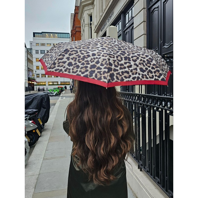 Fulton Minilite Shiny Leopard Print Umbrella, Strong Lightweight Wind Resistant