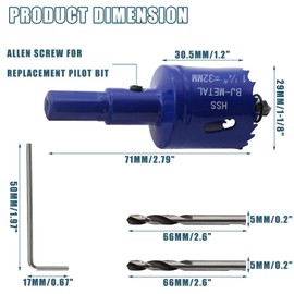 Suiwotin 1-1/4 Inch (32mm) Hole Saw with Arbor, BI-Metal Wood Hole Saw Hole Cutter, Hole Drilling Cut Smooth and Fast for Cornhole Boards, Wood, Plastic, Metal, Drywall, Fiberboard