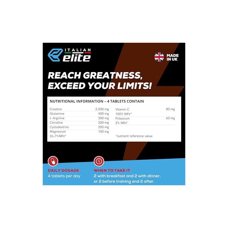 Italian Elite® Creatine Extreme, Creatine with Glutamine, Arginine, Citrulline, VIT