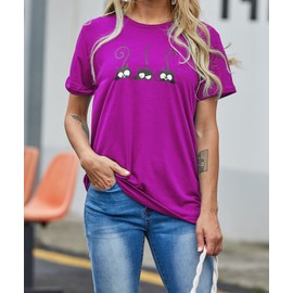 NIUBIA Women's Three Cats Printed Shirts New Novelty T-Shirts Cute Teen Girls Casual Tops