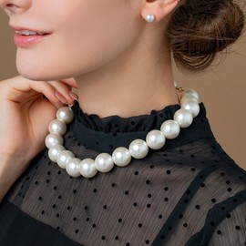 Cream Dot Necklace, Women's Popular, Short, Big Pearl, Large, Large Ball, Graduation Ceremony, Kindergarten Entrance Ceremony, Graduation Ceremony, Graduation, Metal