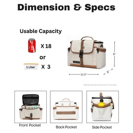 SUNNY BIRD Large Lunch Bag, Thermally Insulated Soft Cooler with Shoulder Strap for Women, Men (Classic Ivory)