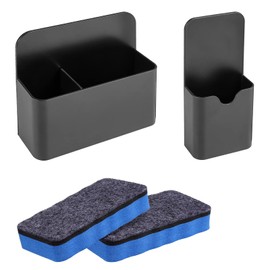 olyee Magnetic Pen Holder, Pack of 2 Magnetic Pen Holders with 2 Whiteboard Sponge Magnetic Marker Holder Accessories for School, Office, Whiteboard, Fridge, Locker (Black)
