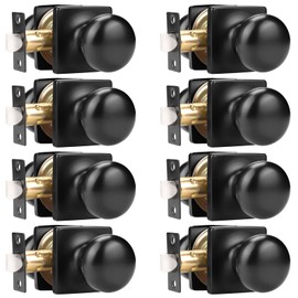 GOBEKOR 8 Pack Passage Door Knobs Interior Door Knobs Matte Black Closet Door Knobs with Lock Square Door Knobs Keyless Stainless Steel Passage Knobs