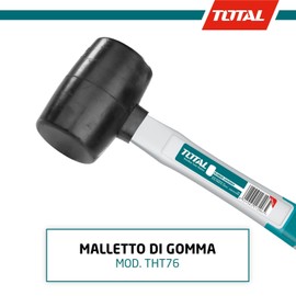 Total - Rubber Mallet | 450g for Tiling & Ceramic Adjustment | Noise-Reducing Fiber Handle | Durable Black Rubber Head | Compatible with Tool Belts, Black, 450g, Fiber Handle