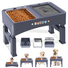 Decflow Decflow 3-in-1 Elevated Dog Bowls, 4 Height Adjustable Raised Dog Bowls with Stainless Steel Dog Food Bowls, Slow Feeder, No Spill Water Bowl, DIY Stickers Foldable Pet Bowl for Medium Large Dogs