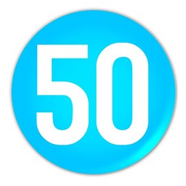 "50" 50th Happy Birthday Pin Button Funny Badge Gift. Badges Gifts For Him Her Boy Girl - Large 77 mm