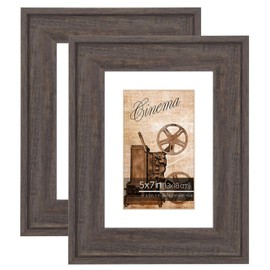 WYNCO 5x7 2pk Charcoal on Gold Tone Vintage 1.5" Wide Molding Picture Frame, Matted for 3.5x5.5 inches Photos, Fine Arts, Prints, Drawings, Real Glass Protection