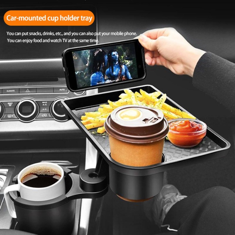 Vehicle-Mounted Multifunctional Water Cup Holder Tray Black Adjustable Cup Holder