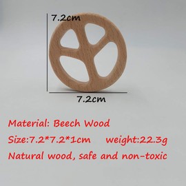 2pcs Beech Wooden Natural Handmade Wooden Teether Peace Sign Shape DIY Wood Eco-Friendly Safe Teether Toys (Peace Sign 2pcs)