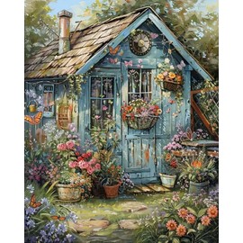 CHWGLFGG Flower Paint by Numbers Kit for Adults On Canvas,DIY Easy Adult Paint by Number Kits Garden House,Paint by Color Acrylic Paint Painting Butterfly Home Wall Decor 16x20inch (Without Frame)