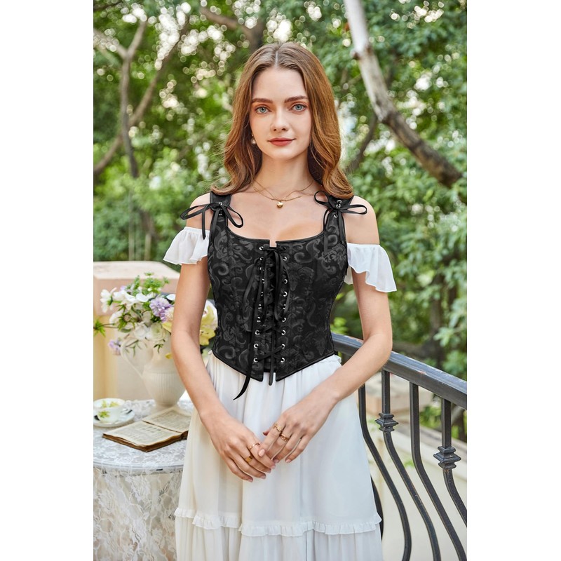 SCARLET DARKNESS Women's Steampunk Corset Vest Plain Lace-Up Medieval Bodice,