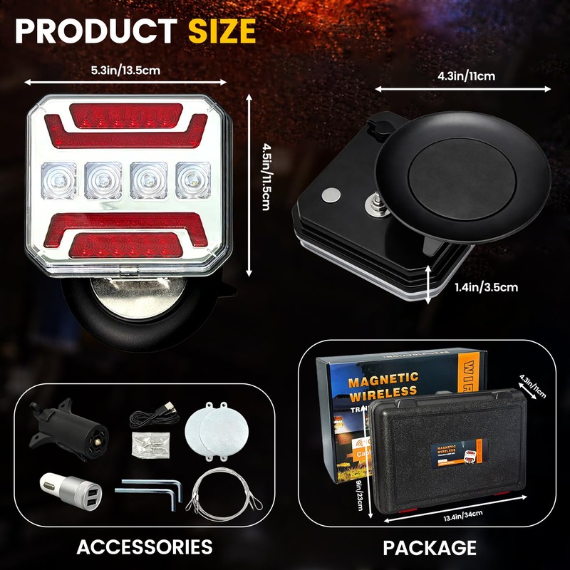TXGSDXS Wireless Trailer Lights, 2026 NEW 110° Rotatable Magnetic LED
