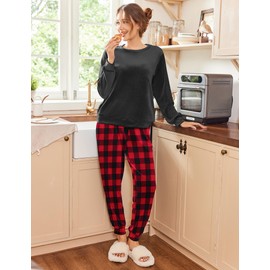 Ekouaer Womens Pajamas Sets Long Sleeve Soft Sleepwear 2 Piece Velvet Pjs Lounge Sets with Pockets