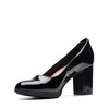 Clarks Women's Bayla Skip Pump, Black Patent Synthetic, 9