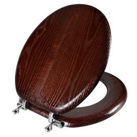 Angel Shield Durable Wood Veneer Natural Toilet Seat Metal Hinged Easy Clean Anti-scratch American Standard(Round,Dark Walnut)