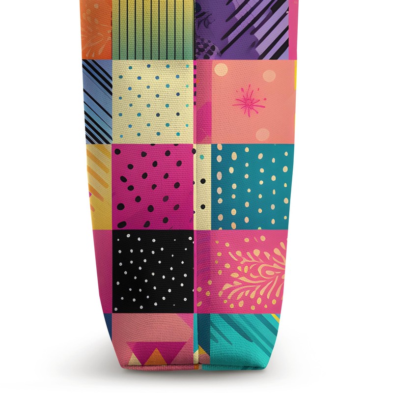 Retro Quilt 80's 90's Inspired Colorful Patchwork Pattern Tote Bag