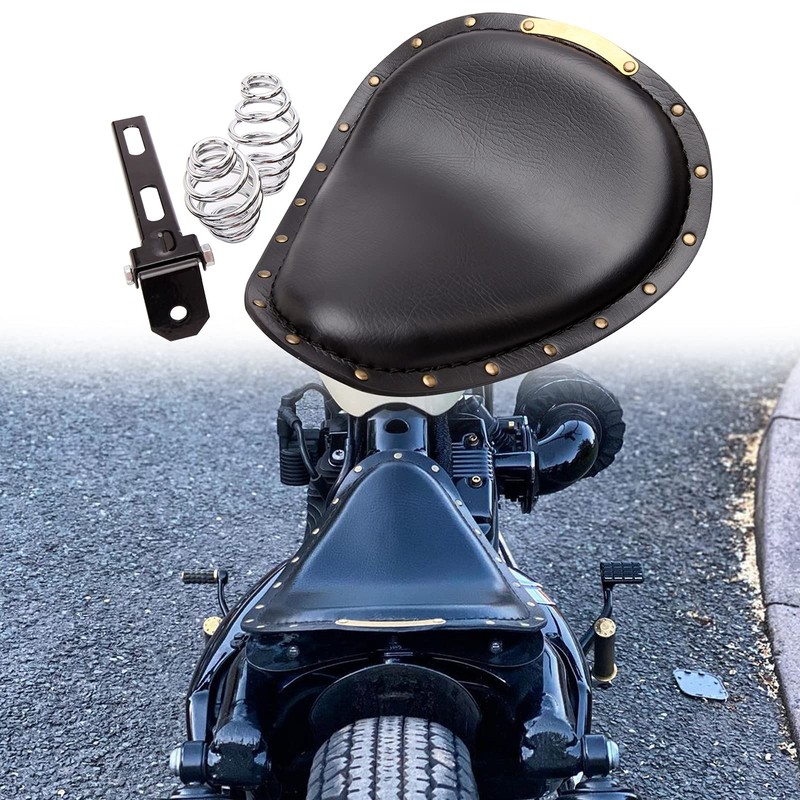 Black Motorcycle Rivet Solo Seat Spring Bobber With Base Plate