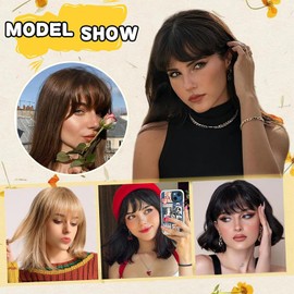Clip-In Fringe Hairpiece, One Piece Hairpieces, Hair Extensions, Clip in Bangs with Temples, Thick Fake Fringe Bangs for Women, Pony Extension for Women