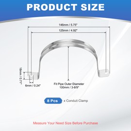 PATIKIL 3-8/9" (100mm) Rigid Pipe Strap, 8 Pcs 304 Stainless Steel Conduit Clamp 2 Hole U Bracket Pipe Clamp Tube Strap for Pipe Cable Wire Fixing