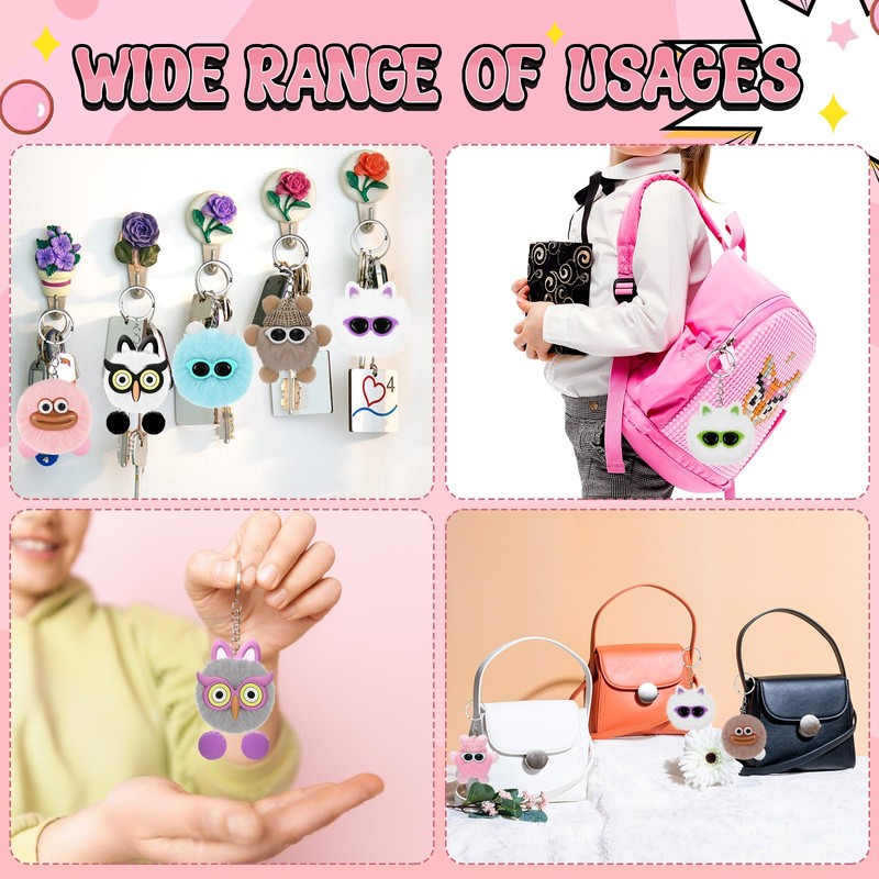 Equsion 48 Pcs Kawaii Keychains Bulk Cute Plush Keychains Fluffy