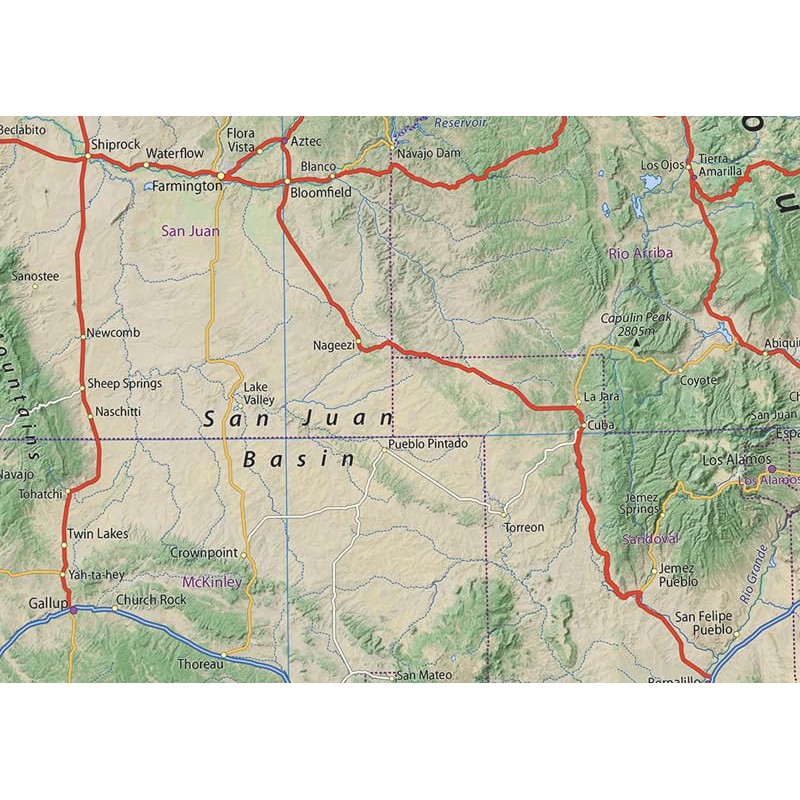 New Mexico State Physical Map - 16.5 x 20 Inches