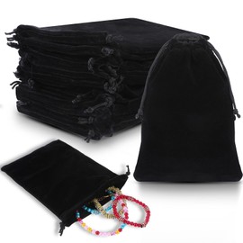 EupHHonycs 50 Pcs Drawstring Velvet Bags 7x5 Inch Gift Bags Black Jewelry Pouches Soft Velvet Present Bag for Dice Bracelet Gift Candy Wedding Party Favor Small Gadgets