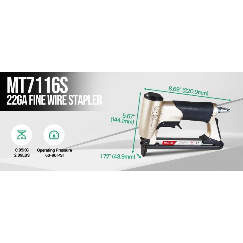 Meite 22GA 3/8" Crown Pneumatic Upholstery Stapler MT7116S With Safety