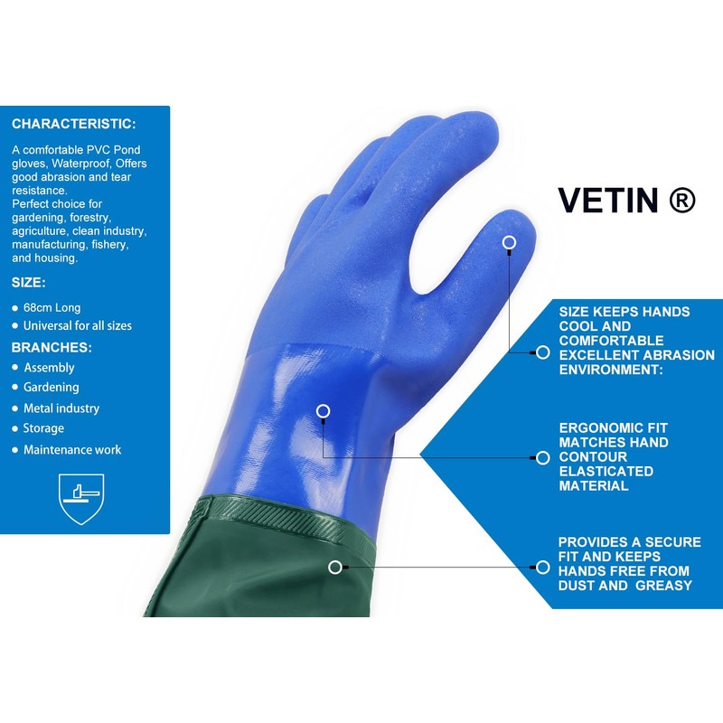 VETIN Rubber Gloves Long Waterproof Work Gloves Waterproof 68 cm