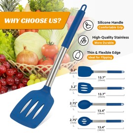 Kitchen Utensils Set of 4 Pack,Silicone Cooking Utensils Set for Nonstick Cookware,Perfect for Baking and Mixing,Spatula Set BPA Free,Dishwasher Safe,Blue