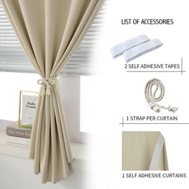 Self Adhesive Portable Blackout Curtains for Bedroom Easy to Install Window Thermal Lnsulated Kitchen Room Darkening Small Window Curtains, Cortinas Para Cuarto, 59"W X 84"L, Beige, 1 Panel
