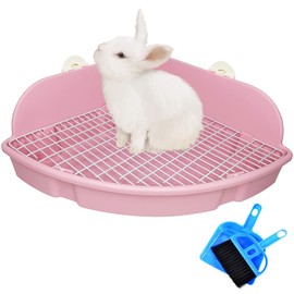 PINVNBY Large Rabbit Litter Box Bunny Corner Toilet Box Small Animal Cage Toilet Pet Potty Trainer Bigger Pan Fan Shape Box for Adult Guinea Pigs Chinchilla Ferret Galesaur (Pink)