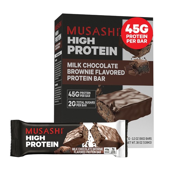 MUSASHI High Protein Bar, 45g Protein, 2g Total Sugars, Milk