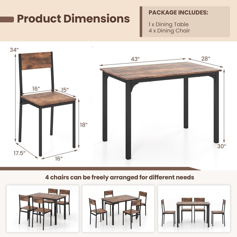 MAT EXPERT Dining Table Set for 4, Rectangular Kitchen Table