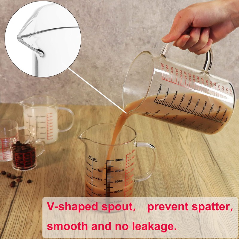 Ackers BORO3.3 Glass Measuring Cup-[Insulated handle | V-Shaped Spout]-Made of