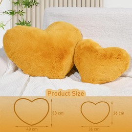Yhoelata Heart Cushion, Turmeric Heart-Shaped Cushion, Cuddly Cushion, Love Decorative Cushion, Aesthetic, Plush Cushion for Living Room, Sofa, Bedroom, Bed, Gift, 38 x 48 cm