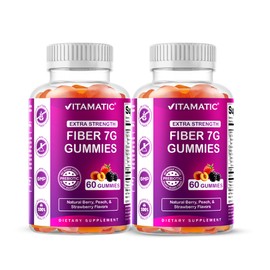 Vitamatic Prebiotic Fiber Gummies for Adults – 2 Pack (Total 120 Gummies) 7g Fiber per Serving | Extra Strength | Zero Sugar Added | Pectin-Based | Digestive Health & Regularity Support