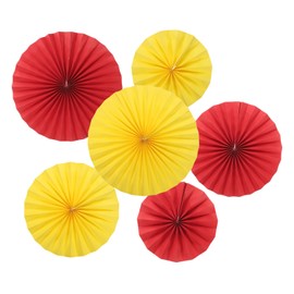 PATIKIL 8"/12"/16" Paper Fans Hanging Decoration, 6 in 1 Set Round Honeycomb Fans with Pearl for Birthday Wedding Graduation Events Party, Red/Yellow