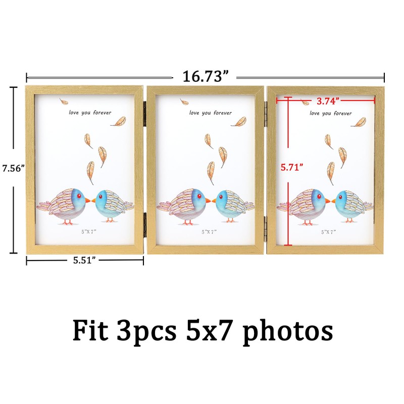 ORIVAN 5x7 Triple Picture Frame Hinged 3 Photos Folding Photo