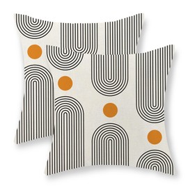 GOLIANDA Boho Pillow Covers 18x18 Set of 2 Modern Mid Century Throw Pillows Black Orange Minimalist Minimalist Line Sun Outdoor Decorative Pillowcase Bohemian Decor Linen Cushion Case for Sofa Couch