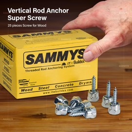 Everflow Sammys 8002957-100 GST 100 1/4 Inch Vertical Threaded Rod Anchor Designed for Wood, No Pre-Drilling Required, Steel with Zinc Finish, Easy Use, 1/4 x 1 Inch Screw Length-(Pack of 100), Piece
